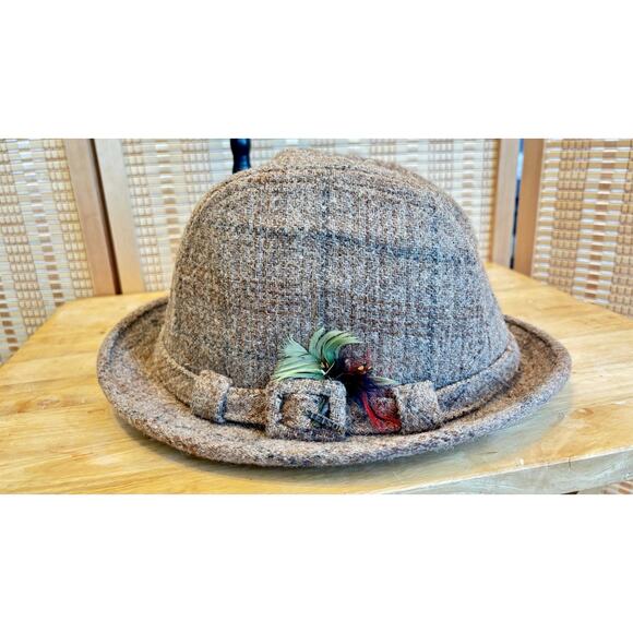Vintage Stetson Tweed Fedora Hat Cap With Feather Accents Unisex Size 6.5 main image 5
